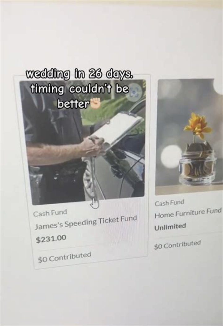 A couple added a $231 'speeding ticket fund' to their online wedding registry as a joke — then strangers started offering to donate