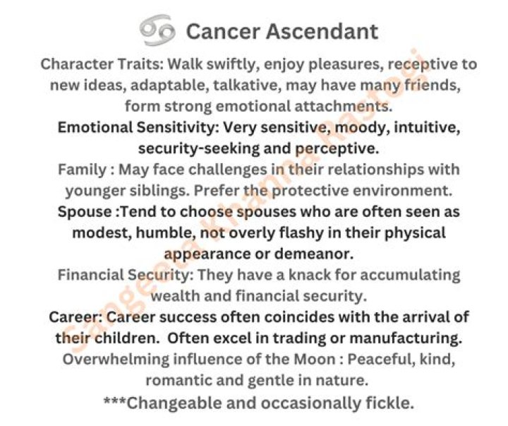 Cancer Ascendant - People Born with Cancer Ascendant and Their Traits