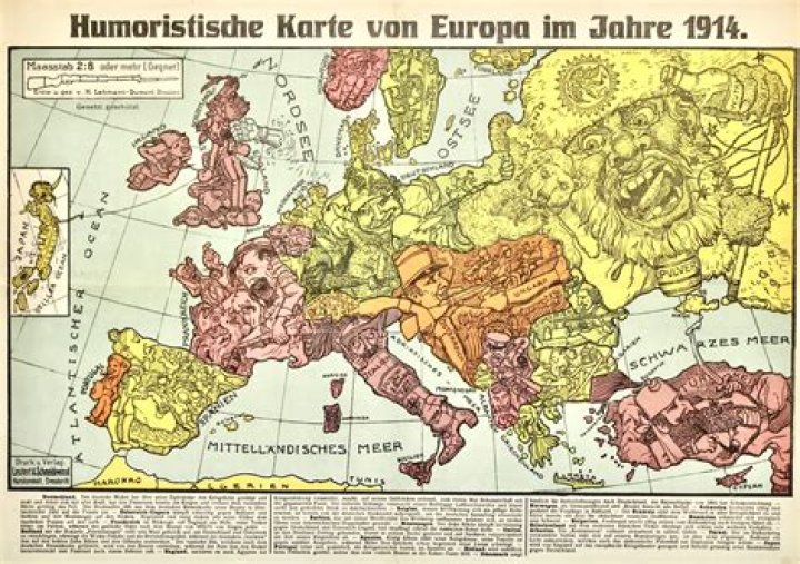 Humoristische Karte von Europa im Jahre 1914