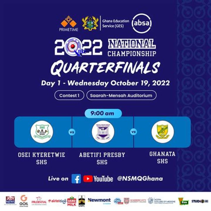 NSMQ 2022 Quarter Finals Results Today