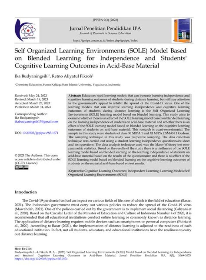 The influence of Self-Organized Learning Environments (SOLEs) on EFL students in a college in Oman - ePrints